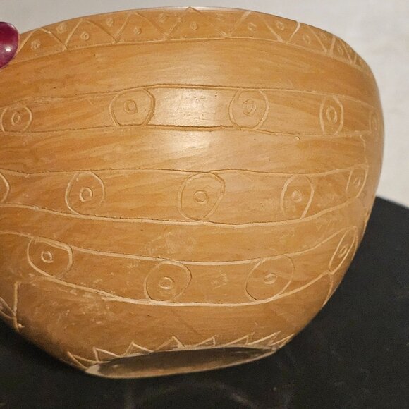 Handcrafted Natural Clay Decorative Bowl With Geometric Pattern Design - Picture 7 of 11